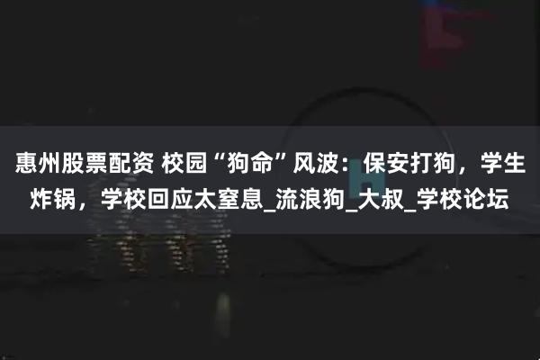 惠州股票配资 校园“狗命”风波：保安打狗，学生炸锅，学校回应太窒息_流浪狗_大叔_学校论坛